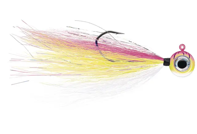 VMC Moontail Jigs Pink Fire UV 10,5gJigghoder Utstyrt Med Bucktail Og Flash 3 VMC Moontail Jigs Pink Fire UV 10,5gJigghoder Utstyrt Med Bucktail Og Flash